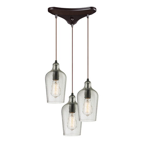 Hammered Glass Three Light Pendant in Oil Rubbed Bronze (45|10331/3CLR)