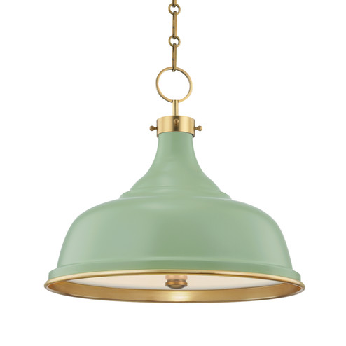Painted No.1 Three Light Pendant in Aged Brass/Leaf Green Combo (70|MDS300-AGB/LFG)
