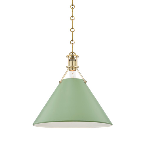 Painted No.2 One Light Pendant in Aged Brass/Leaf Green Combo (70|MDS352-AGB/LFG)