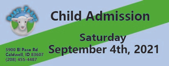 Babby Farms regular child admission 9/4/2021