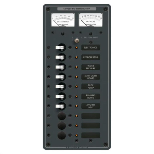 Circuit Breaker Panel DC Branch Traditional Metal with Meter - 50A, 10 Positions