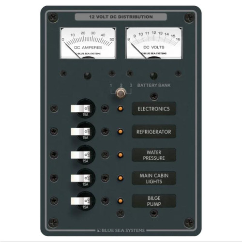 Circuit Breaker Panel DC Branch Traditional Metal with Meter - 50A, 5 Positions