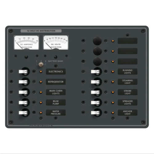 Circuit Breaker Panel DC Branch Traditional Metal with Meter - 50A, 13 Positions