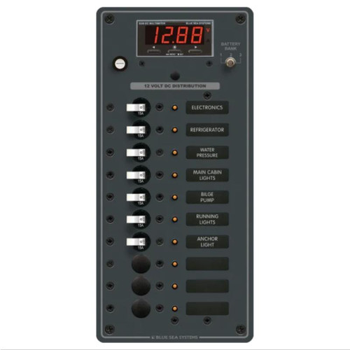 Circuit Breaker Panel DC Branch Traditional Metal with Digital Meter - 100A, 10 Positions