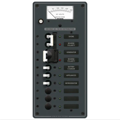 Circuit Breaker Panel AC Traditional Metal 16A with Voltmeter - 2 Sources + 6 Position