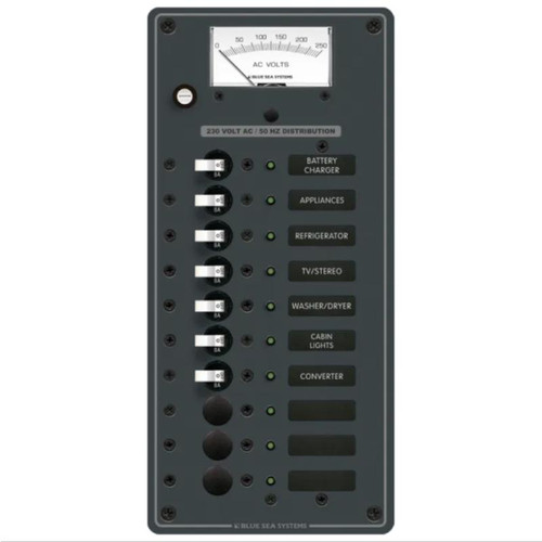 Circuit Breaker Panel AC Branch Traditional Metal 230V with Voltmeter - 10 Positions