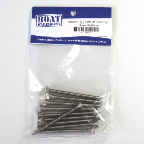 316 Stainless Steel Countersunk Philips Self-Tap Screws - 14g (10 pack)