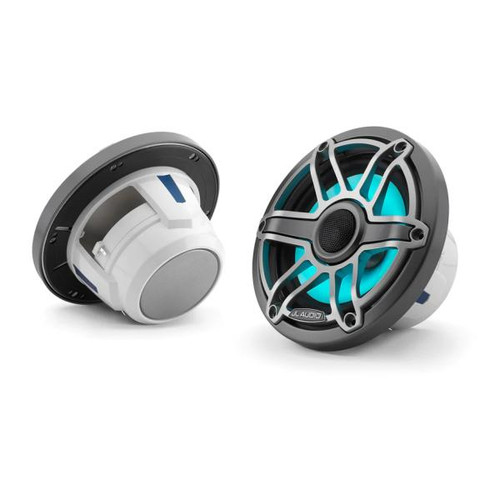 JL Audio M6 8.8" Marine Coaxial Speakers with Transflective LED Lighting, Titanium Sport Grille (Pair)