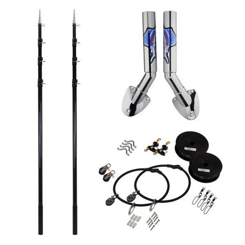 Reelax Gunnel Mount with 4.5m Telescopic 3K Carbon Poles & Rigging Complete Kit