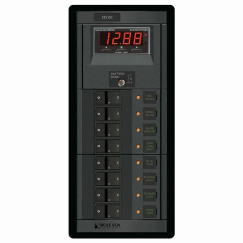 Blue Sea Circuit Breaker Panel 360 DC Branch with Digital Multi-Meter 8 Position, 100A per Bus
