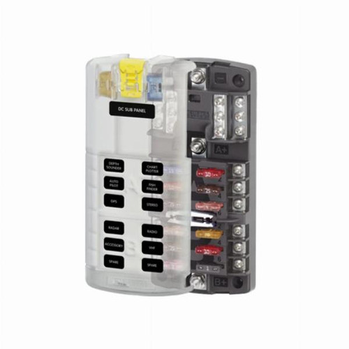 Blue Sea ST Blade Split Bus Fuse Block 12 Circuit with Negative Bus and Cover