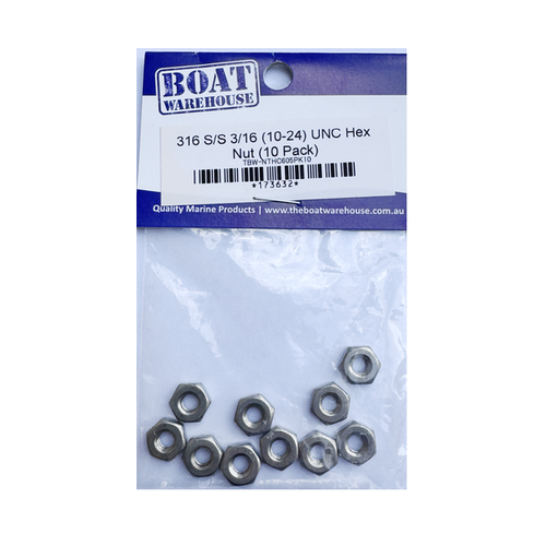 316 Stainless Steel UNC Hex Nut (10 Pack)