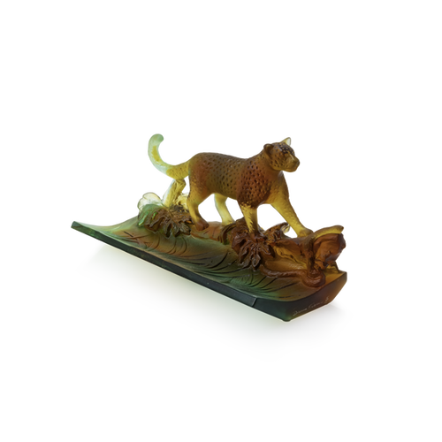 Crystal Tropical Leopard Pencil Holder in Amber & Green