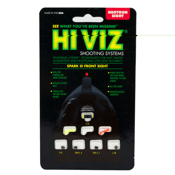 HiViz Spark III Front Sight Shotgun Bead Threaded Optic Fiber Family
