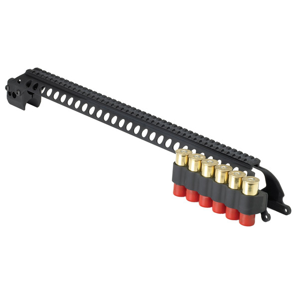 Mesa Tactical Remington 870 12 Gauge 20" Saddle Mount SureShell 6 Shell Carrier with Mag Clamp and Rails Aluminum Black