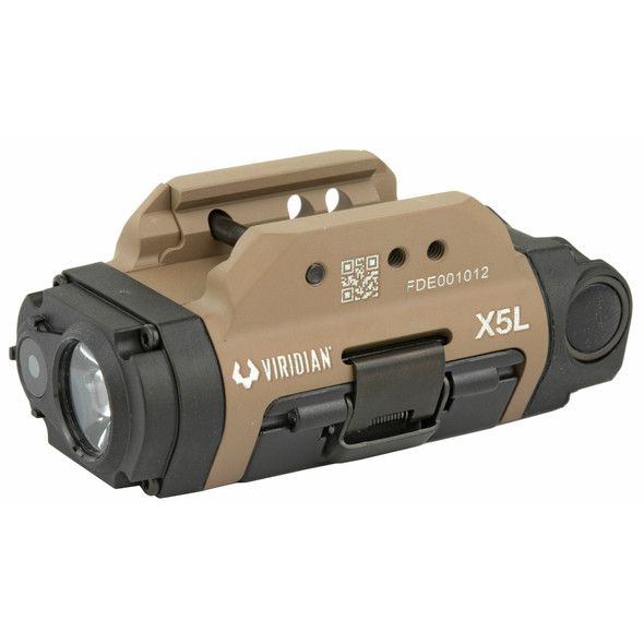 Viridian X5L Gen 3 Tactical 500 Lumen Weapon Light/Green Laser Combo Universal Rail Mount Rechargeable Battery 6061-T6 Aluminum Housing Flat Dark Earth