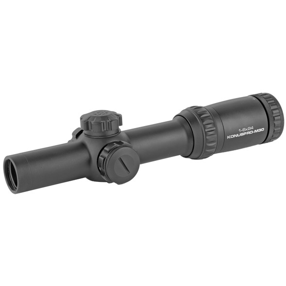 KonusPro M-30 1-6x24 Riflescope Circle Dot Illuminated Reticle 1/2 MOA Adjustments 30mm Tube Diameter Second Focal Plane Matte Black Finish