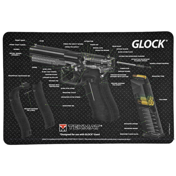 TekMat, Pistol Mat For Glock, 3D Cut Away, 11"x17", Black, Includes Small Microfiber TekTowel, Packed In Tube