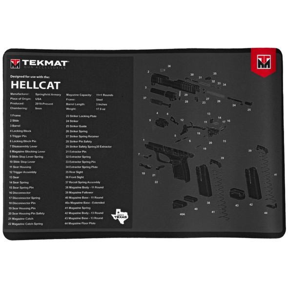 TekMat, Original Mat, Springfield Hellcat, Cleaning Mat, Thermoplastic Surface Protects Gun From Scratching, 1/8" Thick, 11"x17", Tube Packaging, Black