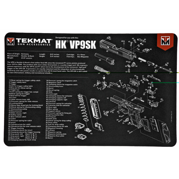 TekMat Heckler & Koch HK VP9SK Armorer's Bench Mat 17"x11"x1/8" 3mm Thick Non-Skid Neoprene Back Water Proof/Oil Resistant/Washable Black Finish