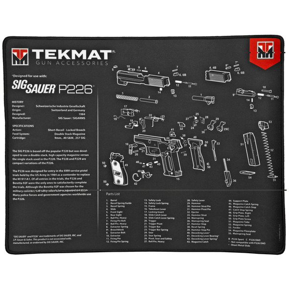 TekMat Gun Accessories SIG Sauer P226 Schematic 20"x15" Gun Cleaning Mat Black