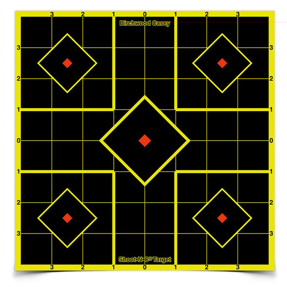 Birchwood Casey Shoot N C 8" Sight-In Self-Adhesive Target Reactive Paper Target Indoor/Outdoor Black Neon Grid 15 Pack