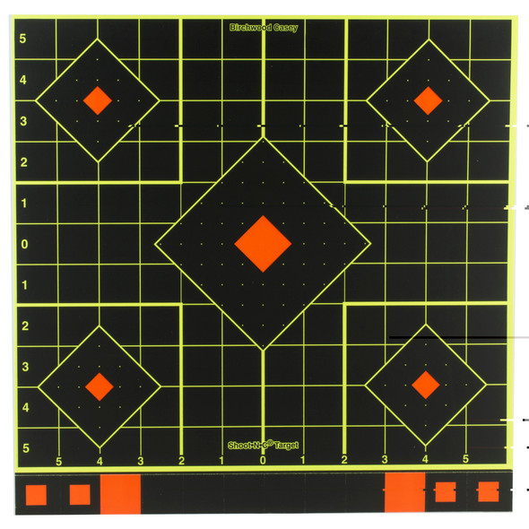 Birchwood Casey Shoot N C 12" Sight-In Self-Adhesive Target Reactive Paper Target Indoor/Outdoor Black Neon Grid 5 Pack
