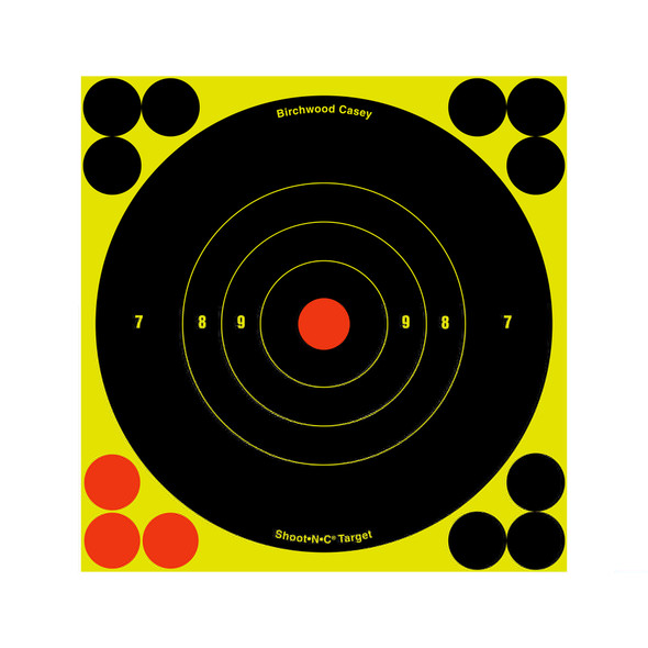 Birchwood Casey Shoot-N-C 6" Bull's Eye Self-adhesive Reactive Paper Target Indoor/Outdoor Repair Pasters 12 Pack