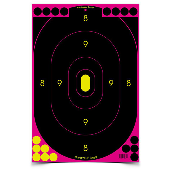 Birchwood Casey Shoot-N-C 12"x18" Pink Silhouette Indoor/Outdoor Paper Target Self-Adhesive Black/Pink Splatter 5 Pack