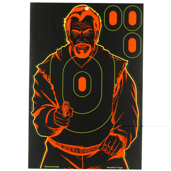 Birchwood Casey Shoot-N-C 12"x18" Bad Guy Paper Target Self-Adhesive Chartreuse Splatter Indoor/Outdoor 5 Pack