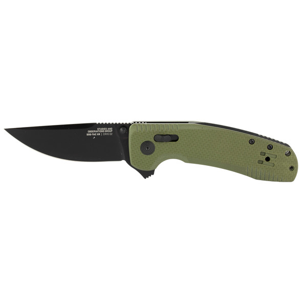 SOG SOG-TAC XR Flipper Knife 3.39" D2 Black Plain Blade, OD Green G10 Handles - XR Lock