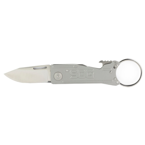 SOG KeyTron Keychain Folding Knife 1.8" Satin Plain Blade, Stainless Steel Handles
