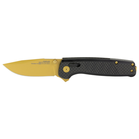 SOG Terminus XR LTE Flipper Knife 2.95" Gold TiNi S35VN Clip Point Blade, Carbon Fiber Handles - XR Lock