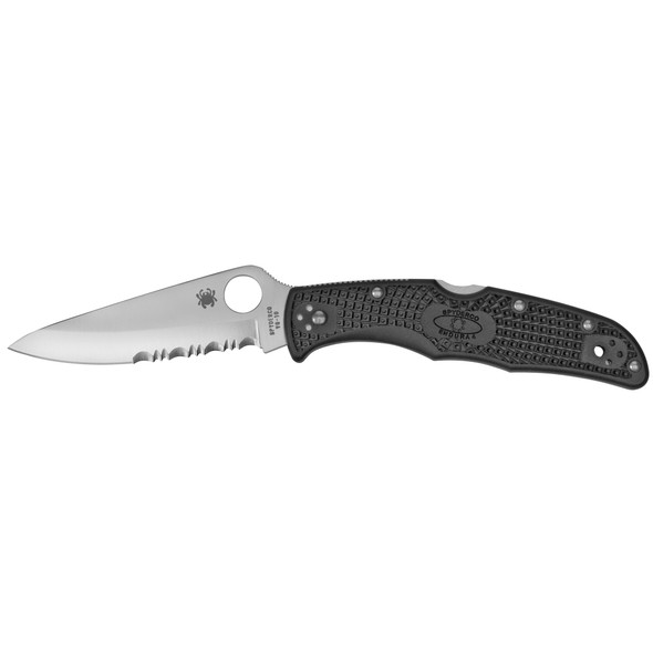 Spyderco Endura4 Lightweight Folding Knife 3.75" Partially Serrated Edge Drop Point Satin VG-10 Steel Blade Black FRN Handle