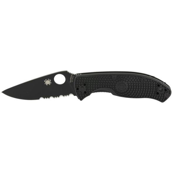 Spyderco Lightweight Tenacious Folding Knife 3.39" Black Oxide Combo Blade, Black FRN Handles