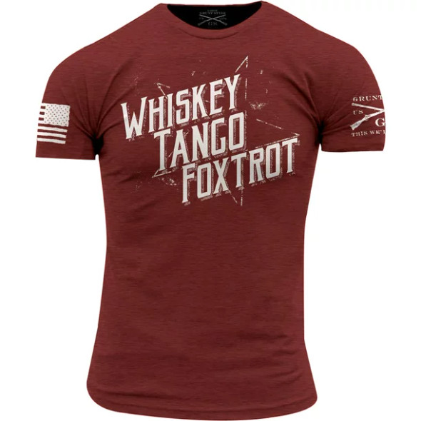 Lately, it seems like the whole world has been turned upside-down and inside-out. Broadcast your take on current events with the Grunt Style WTF II Short-Sleeve Shirt for Men. Featuring a screen-printed, stylized American flag on the right shoulder, a Grunt Style logo on the left, and the words "Whiskey," "Tango," and "Foxtrot," this soft T-shirt boasts a tagless design for all-day comfort.