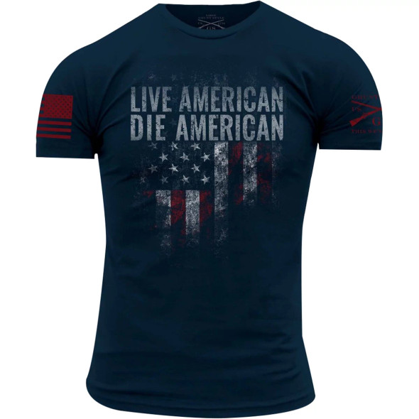 We live American and will die American, and we'll crush anyone or anything that tries to prevent that. This Grunt Style T-Shirt is crafted with 100% cotton for soft, all-day comfort and a tagless, itch-free design. It also has a ribbed collar that won’t lose its shape, and double needle stitching for long-lasting durability. There's no better way to show off your American pride than sporting your favorite shirt from Grunt Style.