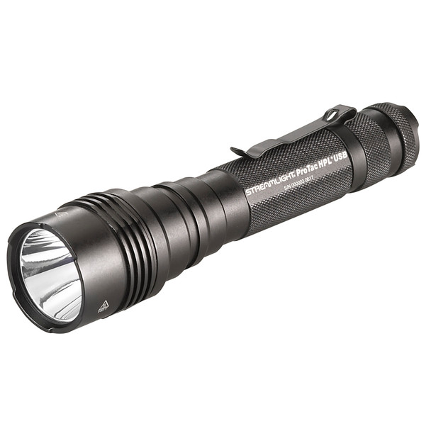 Streamlight ProTac HPL USB 1000 Lumen Tactical White LED Flashlight Multi-Fuel Compatible Ten-Tap Programming Removable Pocket Clip Aluminum Housing Matte Black Finish