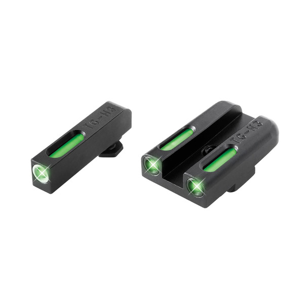 TruGlo TFX Standard Height GLOCK 42/43 Front/Rear Day/Night Sight Set Green Tritium 3-Dot Configuration Front White Focus Lock Ring Square Cut Rear Notch