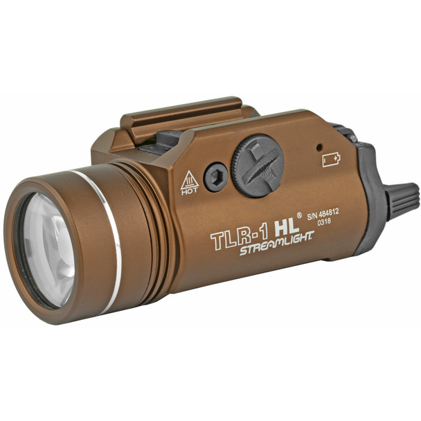 Streamlight TLR-1 HL LED Tactical Weaponlight 800 Lumen White Light Output 2x CR123A Lithium Batteries Toggle Switch Picatinny Mount Aluminum Body Flat Dark Earth Brown