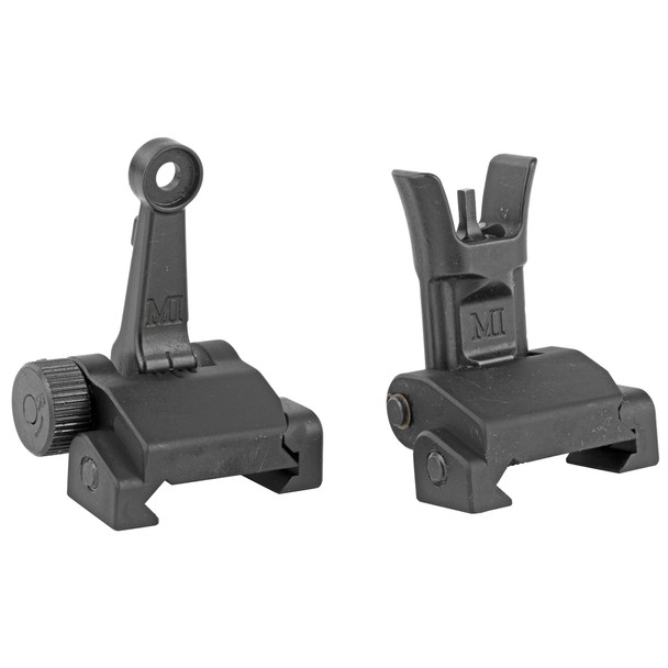 Midwest Industries AR-15 Combat Rifle Flip Up Complete Sight Set Mil-Spec Height 6061 Aluminum Base Matte Black Finish