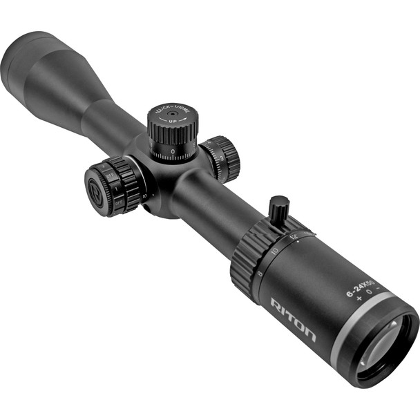 Riton X3 Conquer 6-24 x 50mm FFP Riflescope Illuminated MPSR Reticle 0.1 MRAD Adjustments 30mm Tube Adjustable Side Parallax Black Finish
