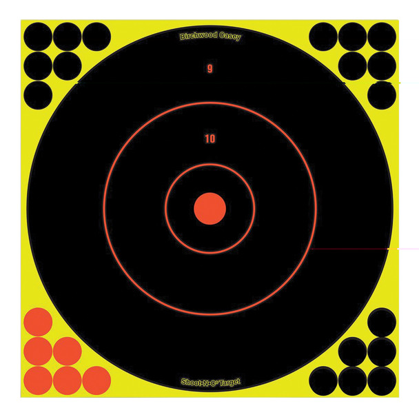 Birchwood Casey Shoot-N-C 12" Bullseye Indoor/Outdoor Paper Target Self-Adhesive Black/Chartreuse Splatter 5 Pack