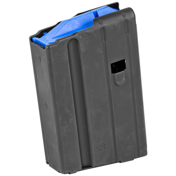 ASC AR-15 Magazine 6.5 Grendel 5 Rounds Blue Polymer Follower Stainless Steel Body Matte Black Finish