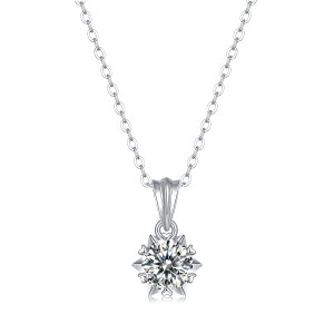 Promise Moissanite CZ Snowflake Rolo Chain 925 Sterling Silver Necklace Promise Moissanite CZ Snowflake Rolo Chain 925 Sterling Silver Necklace