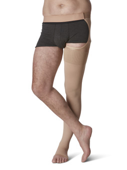 Men's & Women's Natural Rubber Thigh-High w/Waist Attachment Open-Toe, 30-40mmHg
