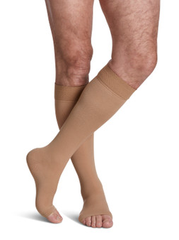 Men's & Women's Essential Opaque Calf Open-Toe with Grip-Top, 30-40mmHg