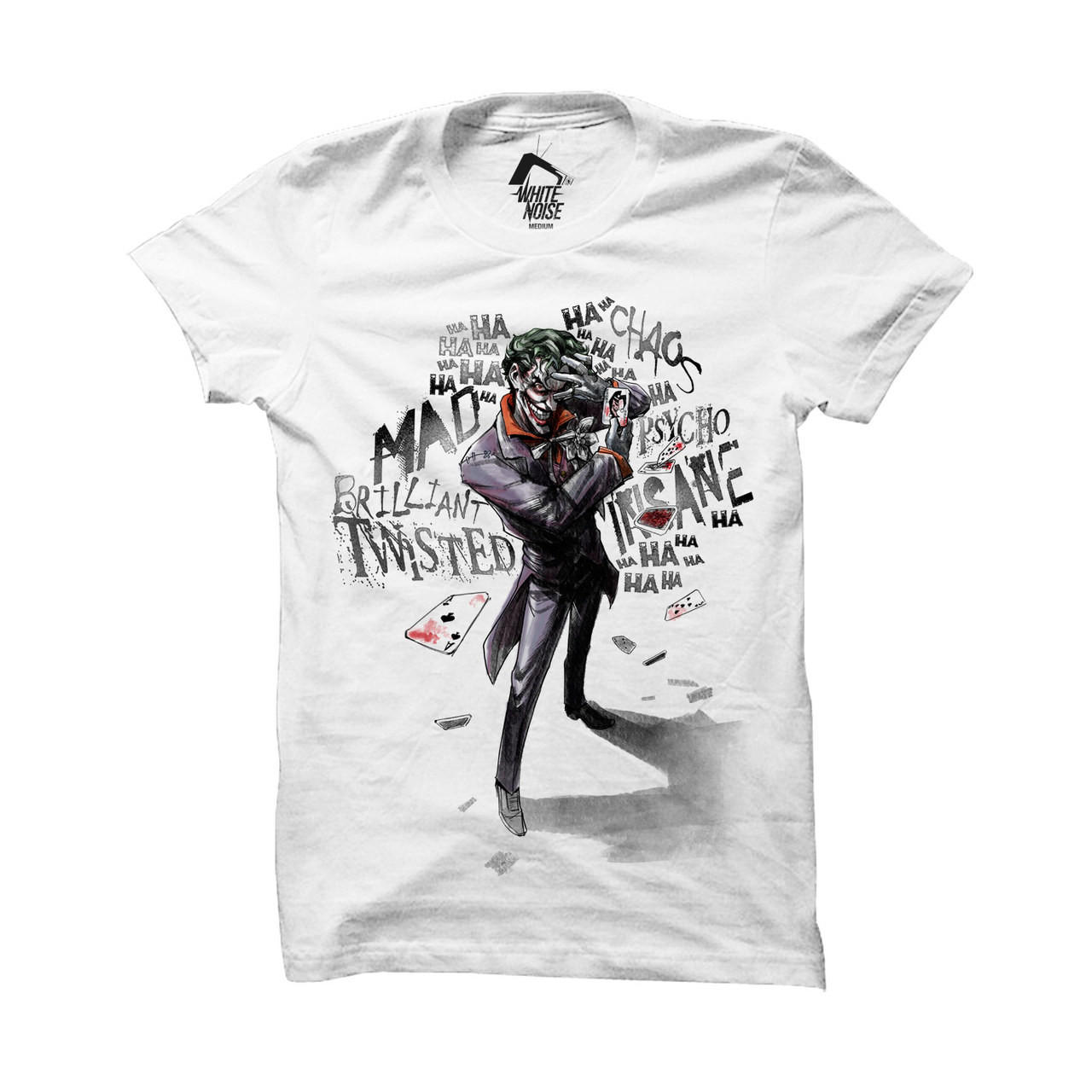 Batman Joker Insane Logo White Official DC Comics Unisex T-Shirt.