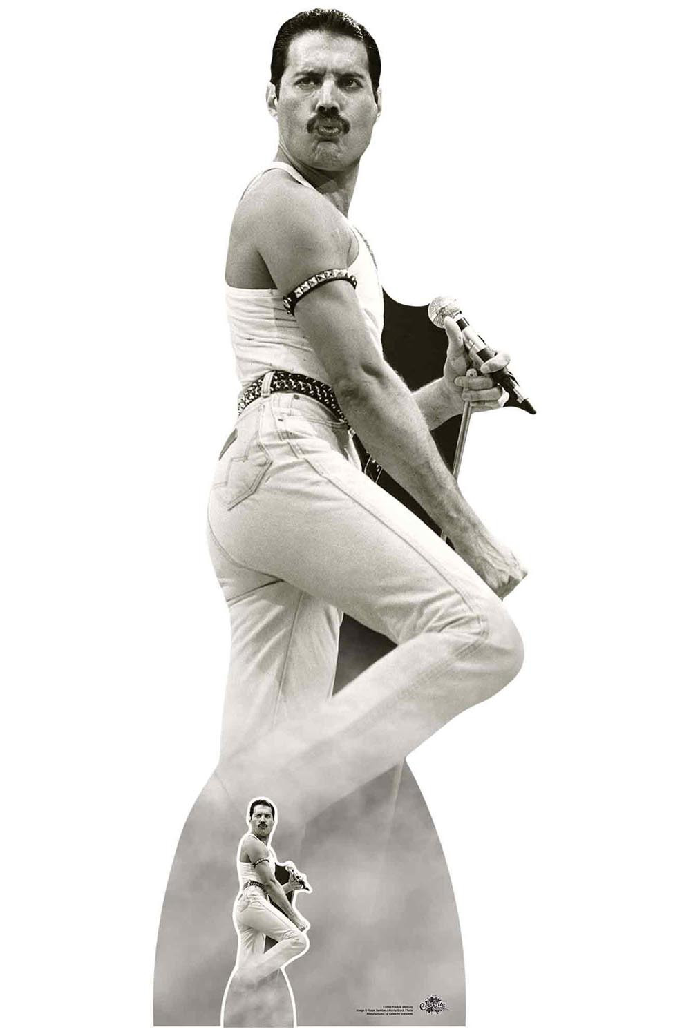 ライブエイドでパフォーマンスするフレディ・マーキュリーの等身