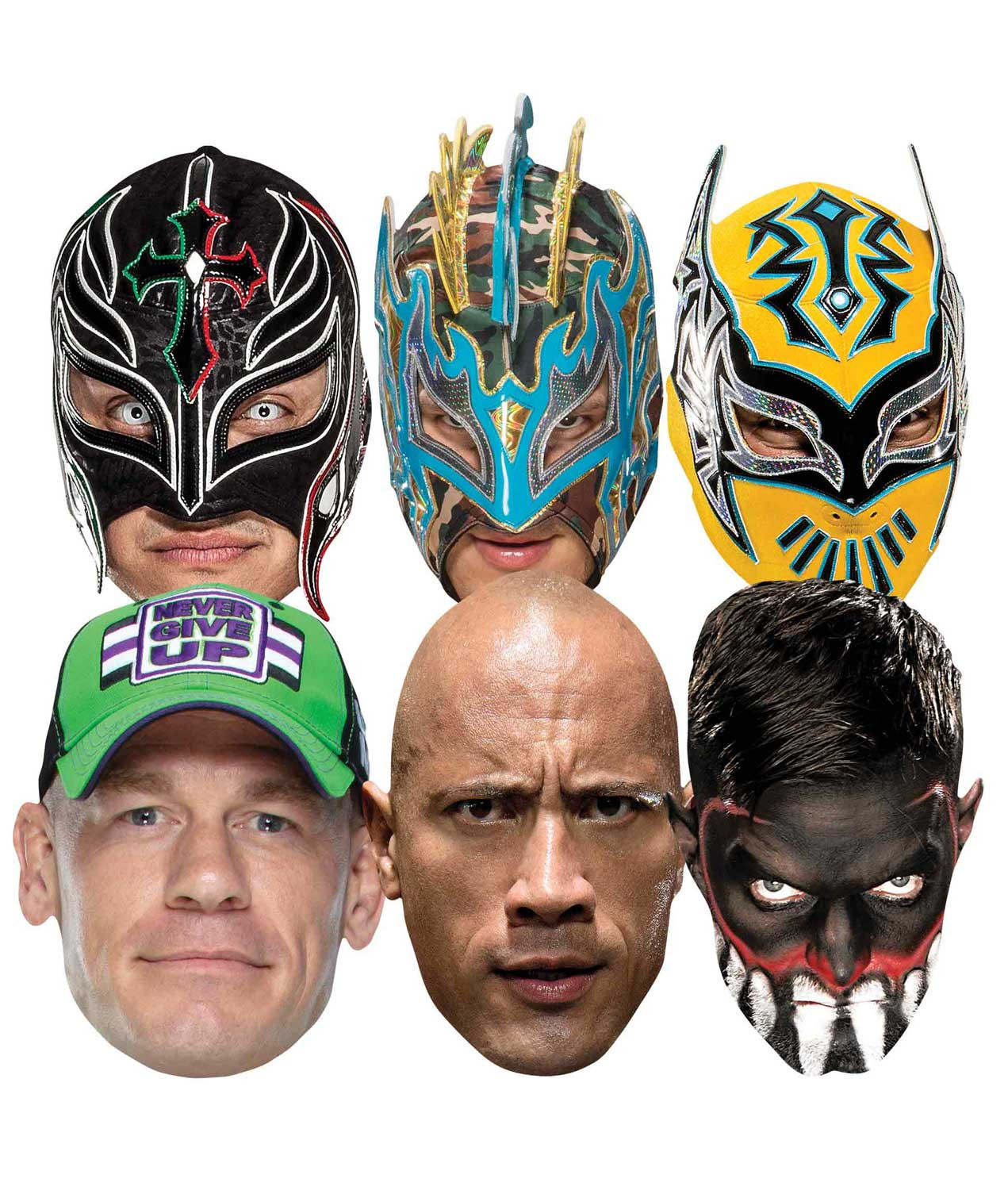 WWE Wrestlers Official 2D Card Party Face Masks Variety 6 Pack
